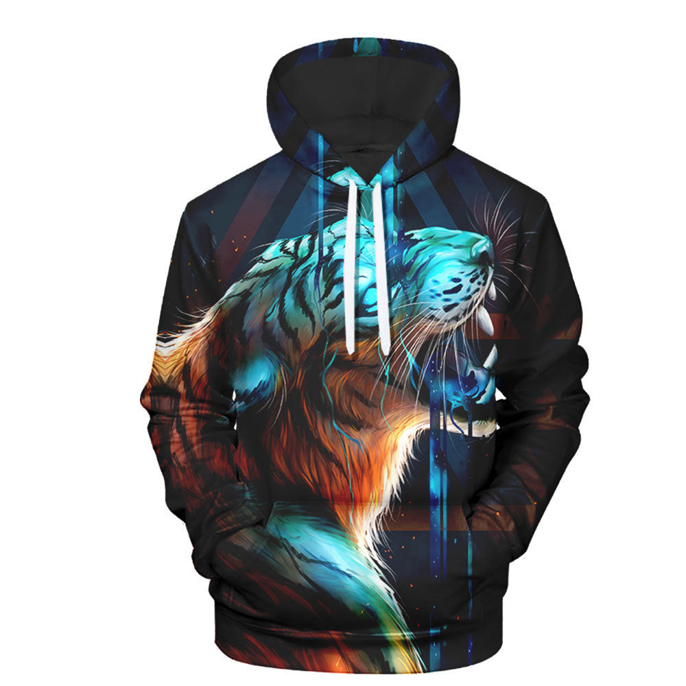 3D Digital Animal Print Top Casual Hooded Pullover