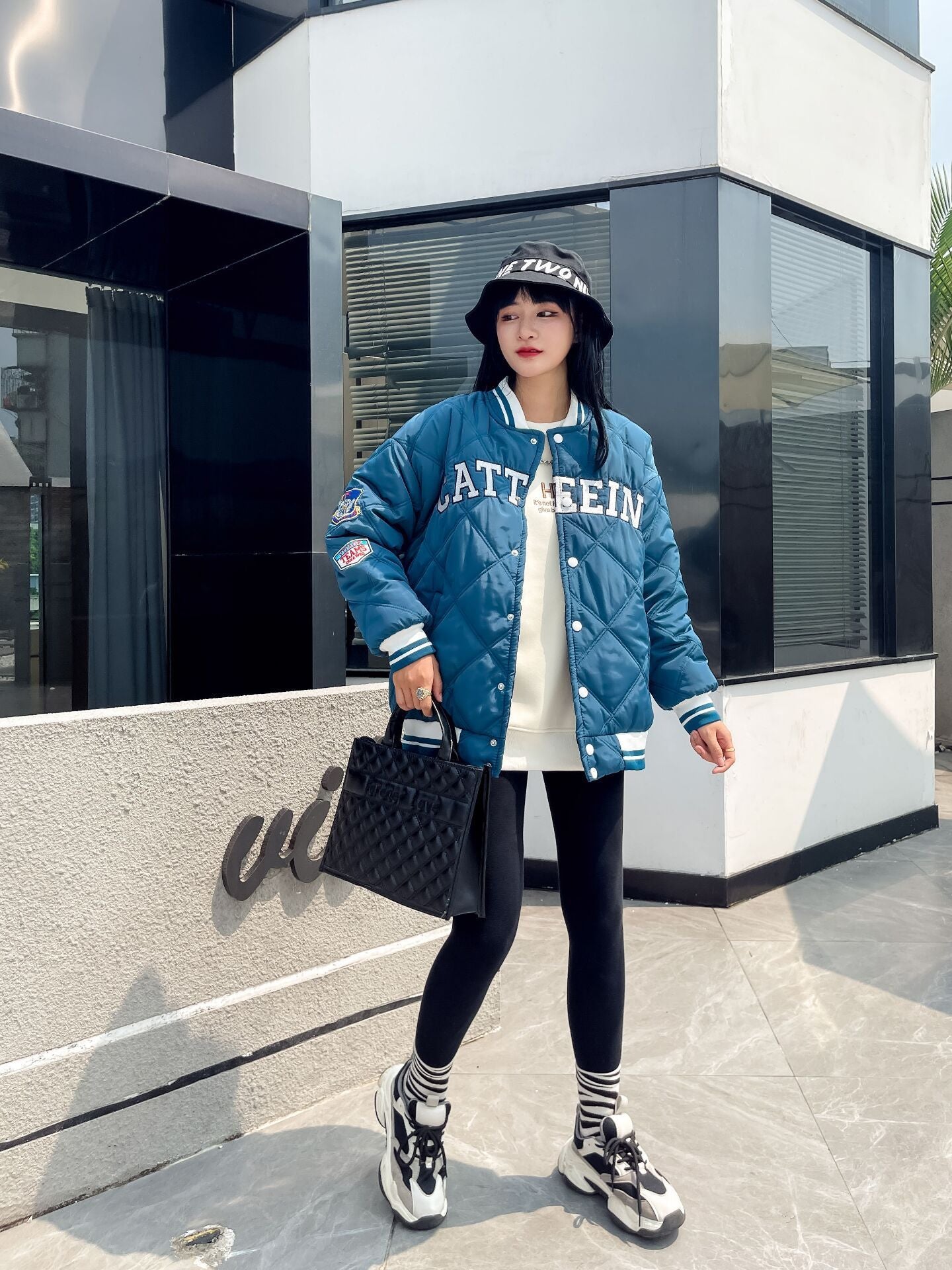 Embroidered Preppy Padded Padded Jacket