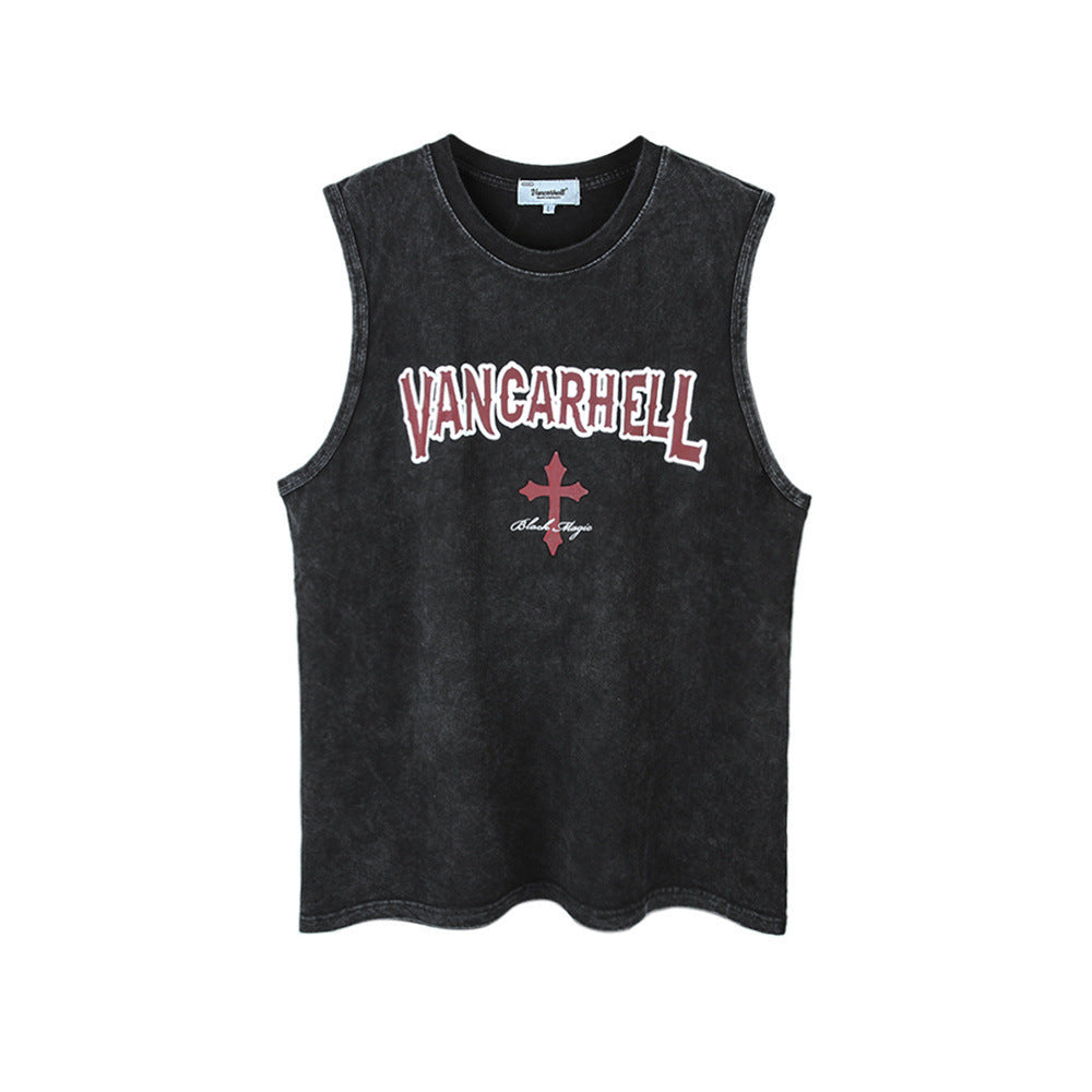 Distressed Letters Printed Sleeveless T-shirt For Men
