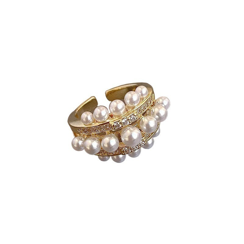 Three-layer Pearl Light Luxury Minority Design Ring