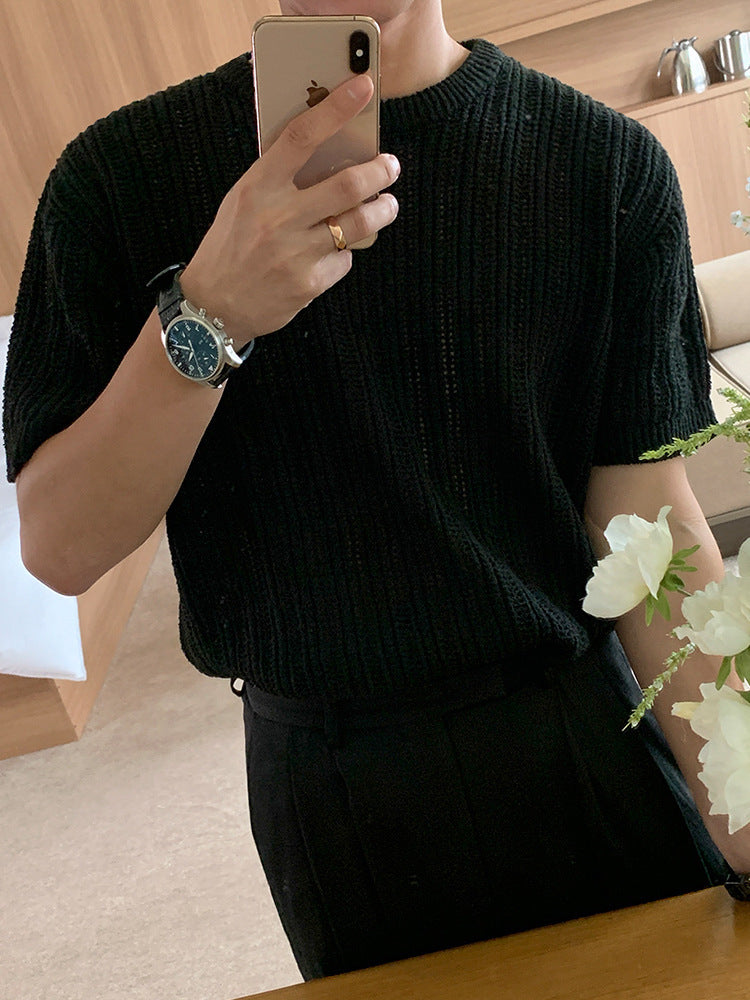 Fashion Personality Hollow Out Knitwear T-shirt Men