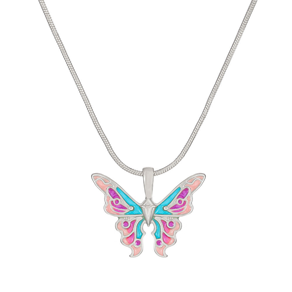 Ins Colorful Oil Necklace Butterfly Girlfriends Clavicle Chain