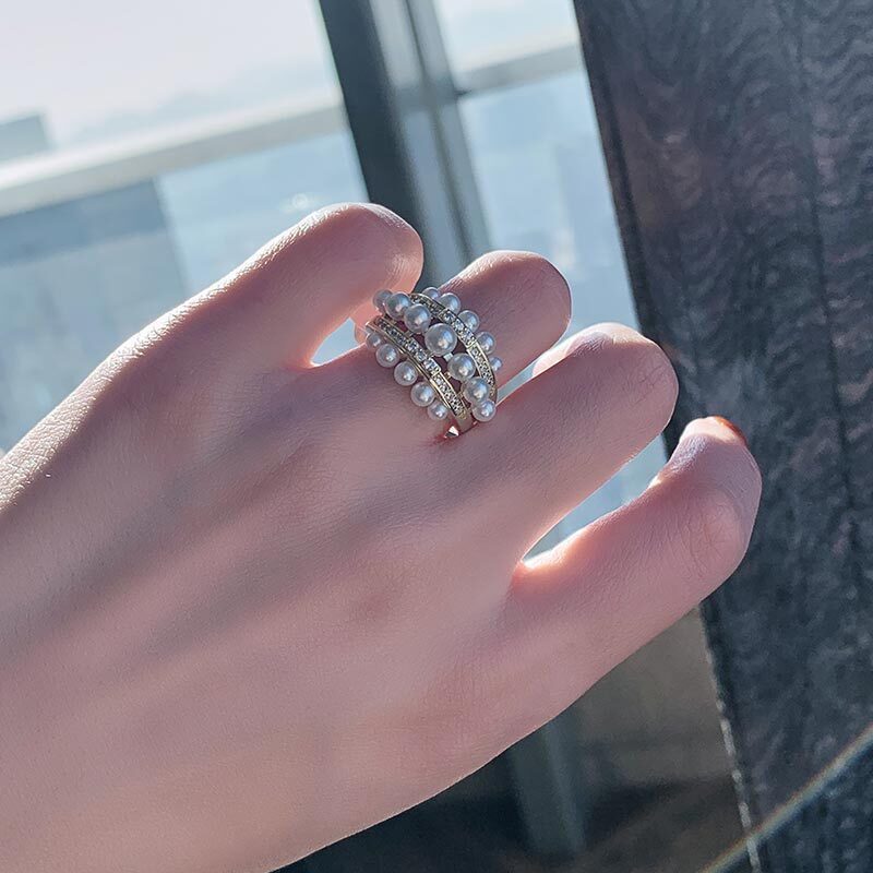 Three-layer Pearl Light Luxury Minority Design Ring