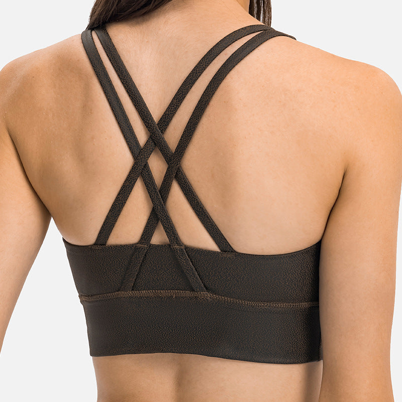 New Matte Leather Print Sports Bra