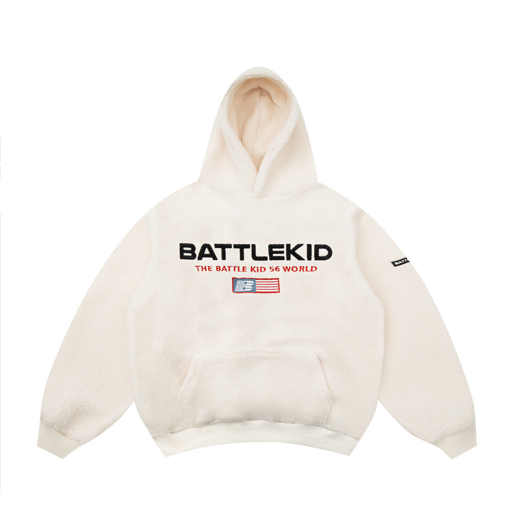 Lamb Wool Alphabet Embroidery Hooded Sweater