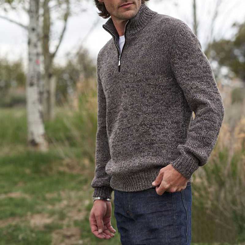 Cotton Long Sleeve Lapel Collar Casual Blue Zipper Ordinary Pullover