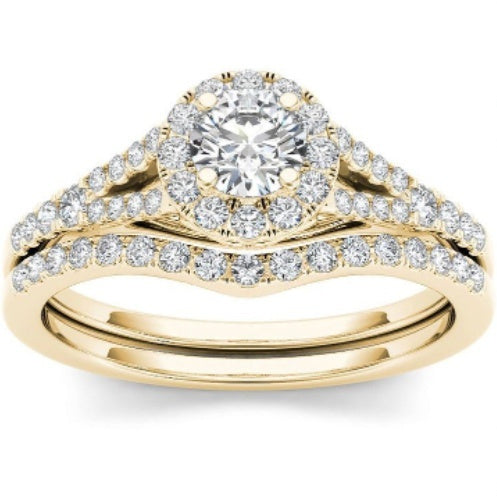 Gold Full Diamond Princess Round Diamond Luxury 2-piece Set Engagement Ring
