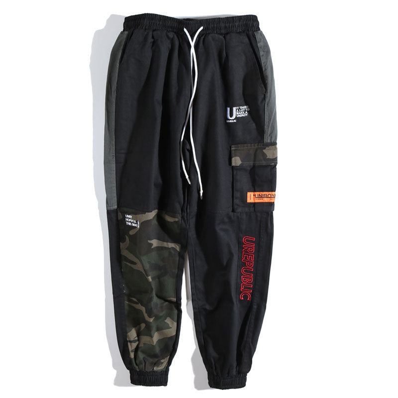 Men's embroidered camouflage loose cargo pants