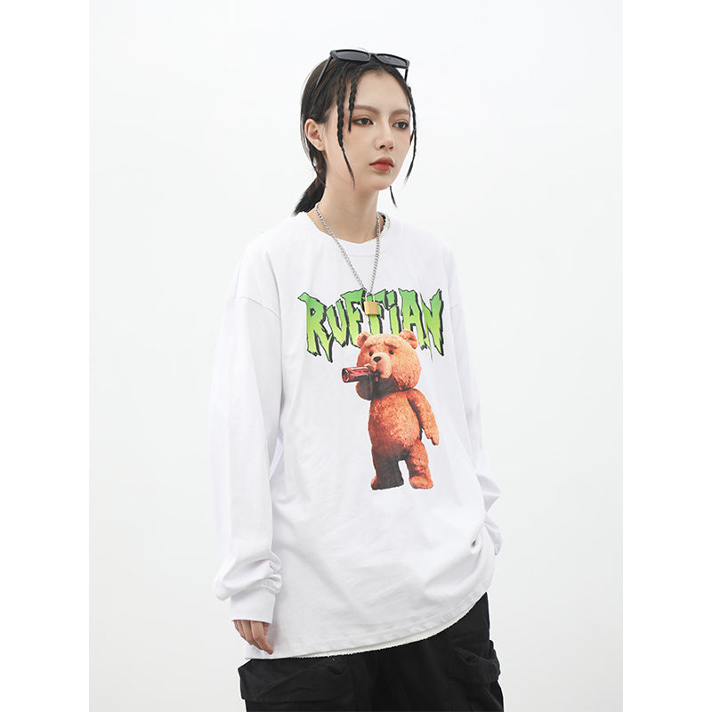 Japanese bear print long sleeve t-shirt men
