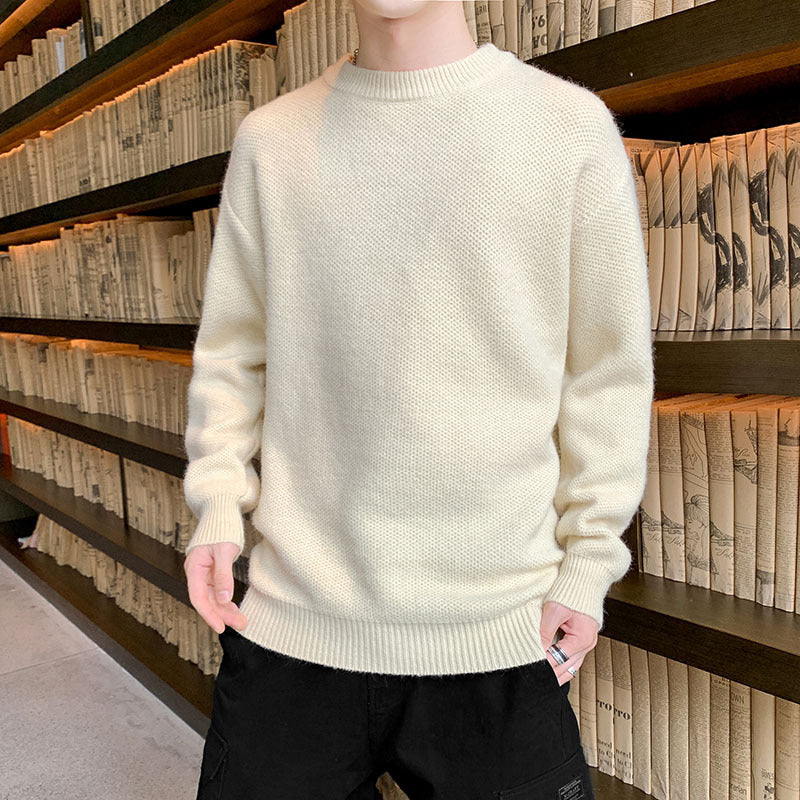 Men's Round Neck Warm Loose Sweater Base Shirt