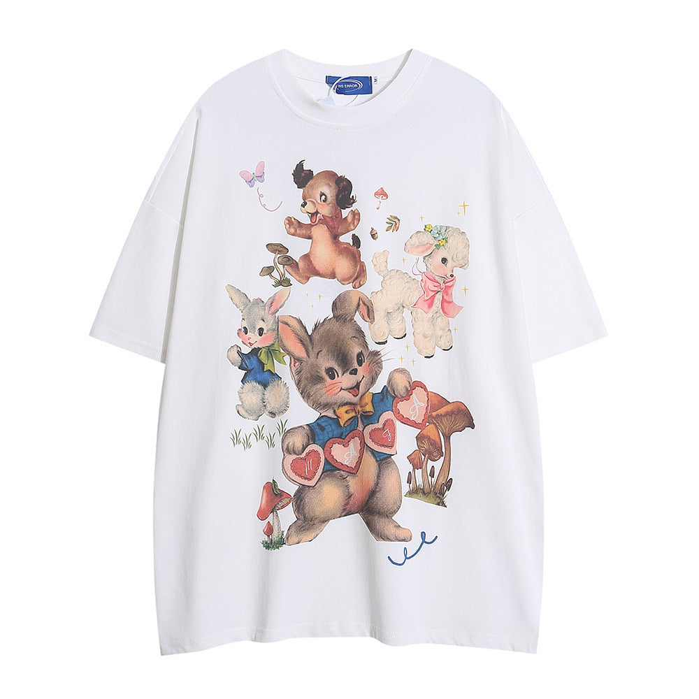 Animal Cartoon Printed T-shirt Short Sleeve Men