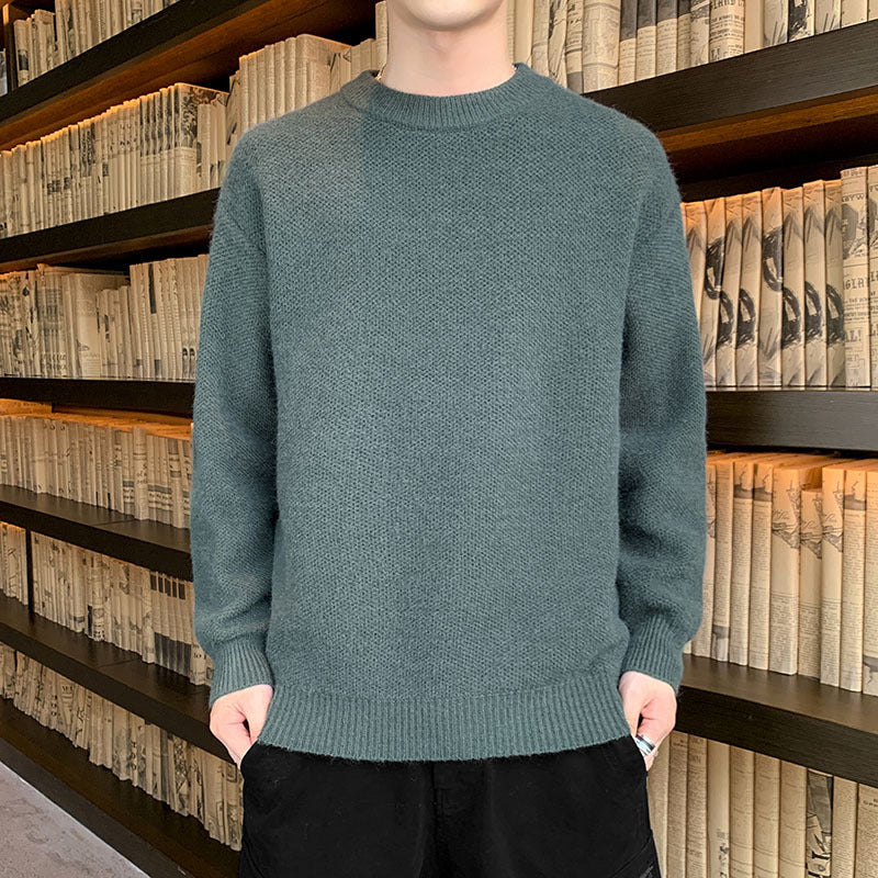 Men's Round Neck Warm Loose Sweater Base Shirt