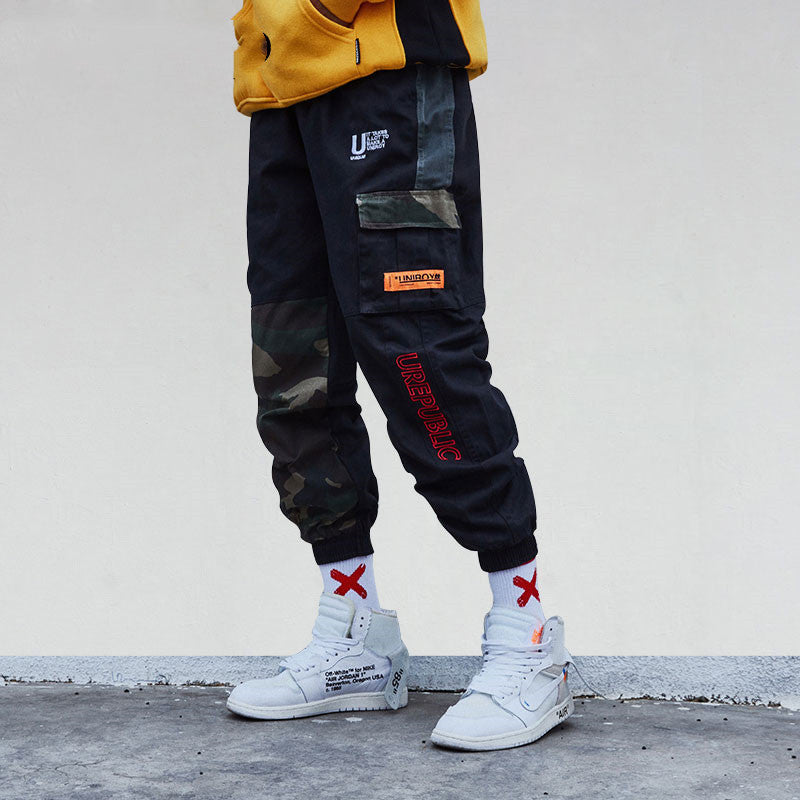 Men's embroidered camouflage loose cargo pants