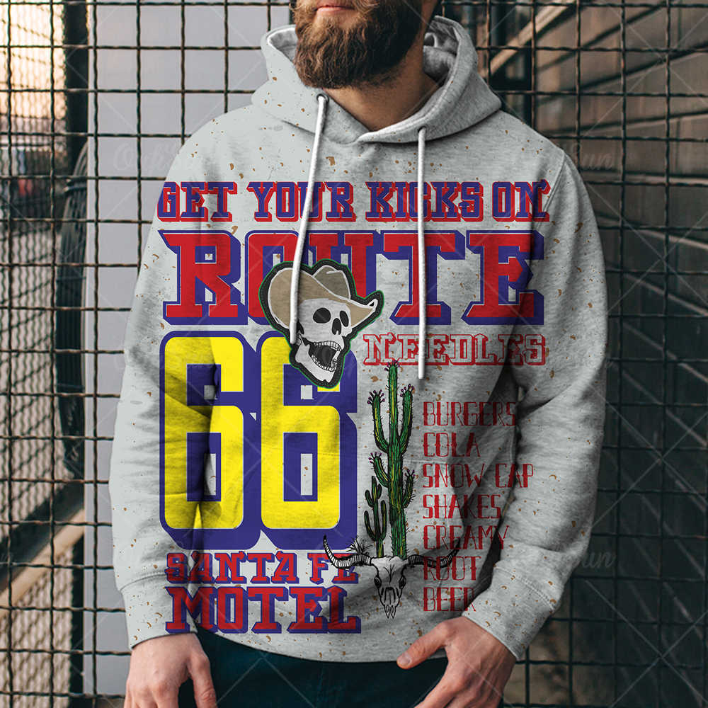 US Route 66 3D Printing Men's Casual Loose Comfortable Hoodie