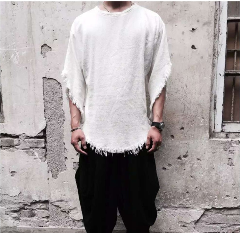 Summer Men Solid Color Irregular T-shirt