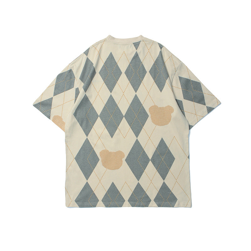 Simple Plaid Print Short-Sleeved T-Shirt Men