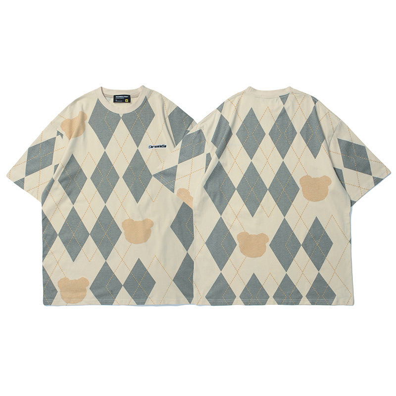 Simple Plaid Print Short-Sleeved T-Shirt Men