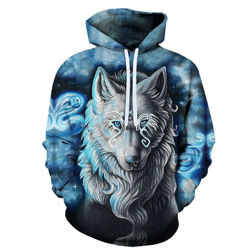 Animal Wolf 3D Digital Printing Men's And Women's Loose Sports Hoodie Sweater