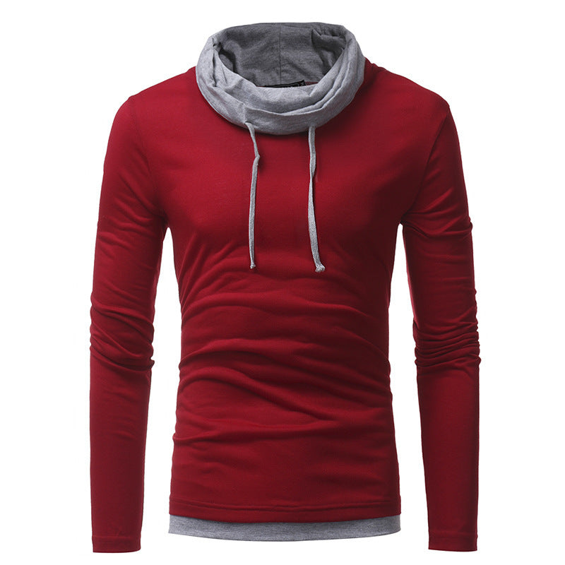 Men's New Pile Collar Men's Casual Slim Long-Sleeved T-Shirt T01