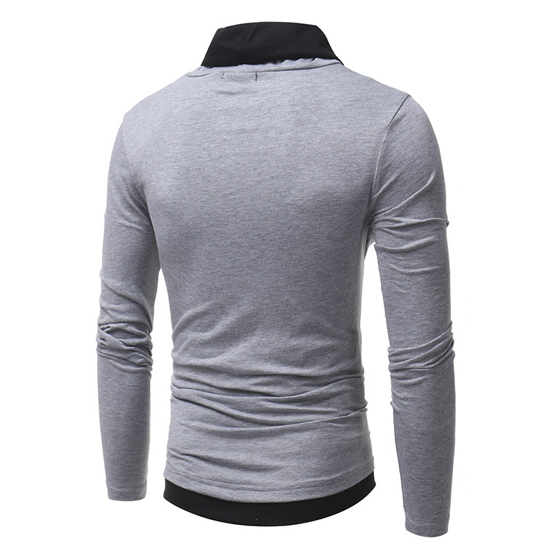 Men's New Pile Collar Men's Casual Slim Long-Sleeved T-Shirt T01