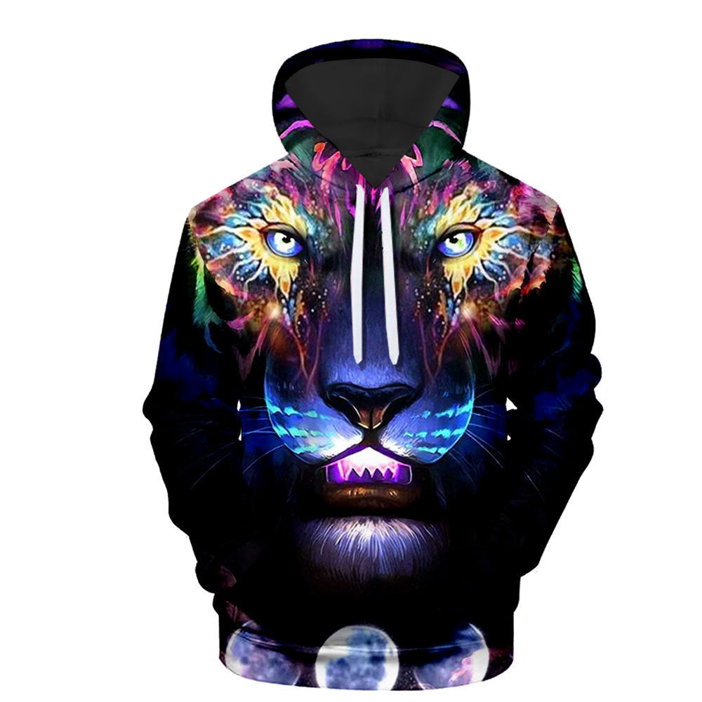 3D Digital Animal Print Top Casual Hooded Pullover