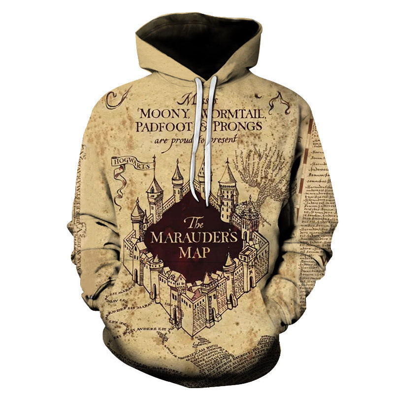 Digital Print Goldfish And Cat Men's Hooded Sweatshirt