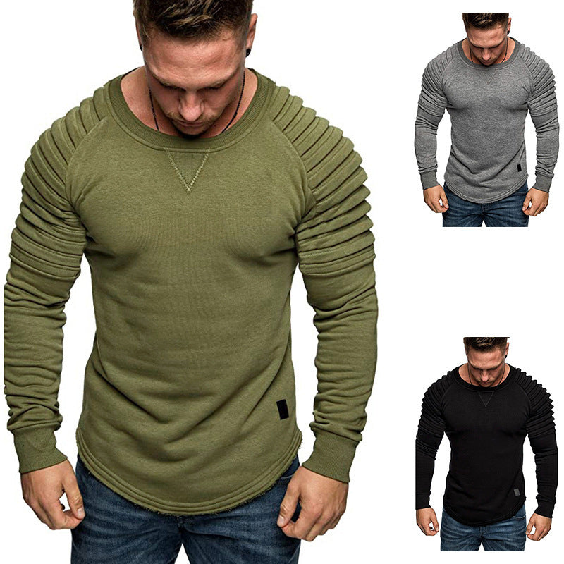 Pleated Crew Neck Euro Size Pullover Sports Sweatshirt