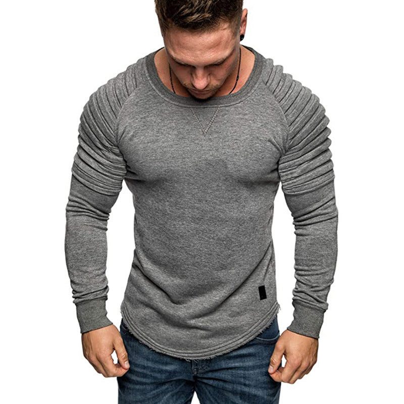 Pleated Crew Neck Euro Size Pullover Sports Sweatshirt