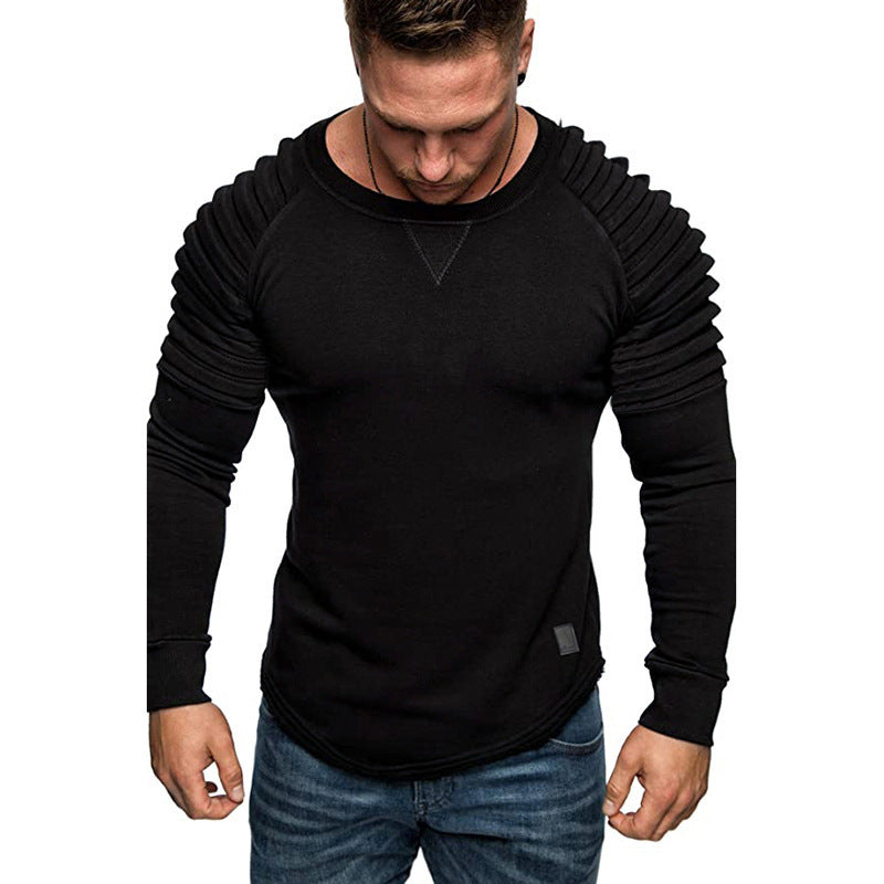 Pleated Crew Neck Euro Size Pullover Sports Sweatshirt