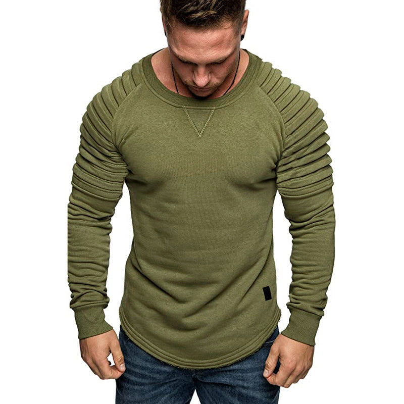 Pleated Crew Neck Euro Size Pullover Sports Sweatshirt