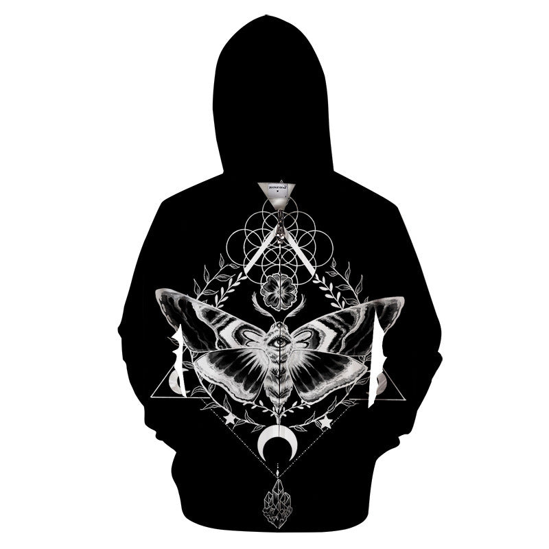 European and American Lion Wolf Moon Print Zip Hoodie