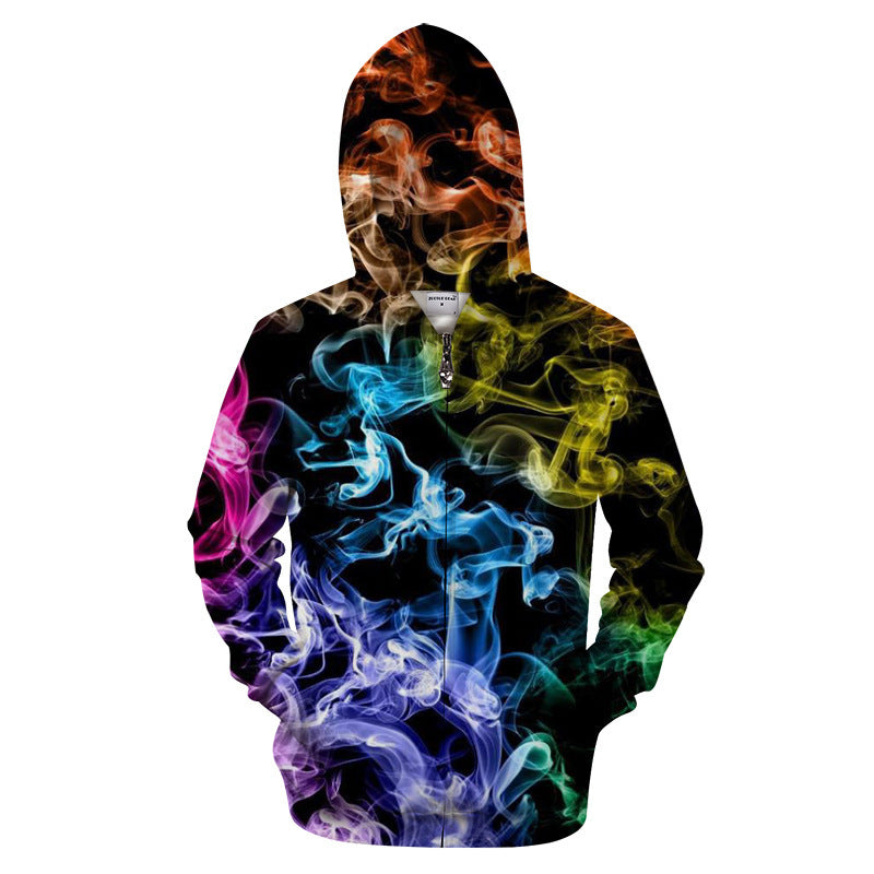 European and American Lion Wolf Moon Print Zip Hoodie