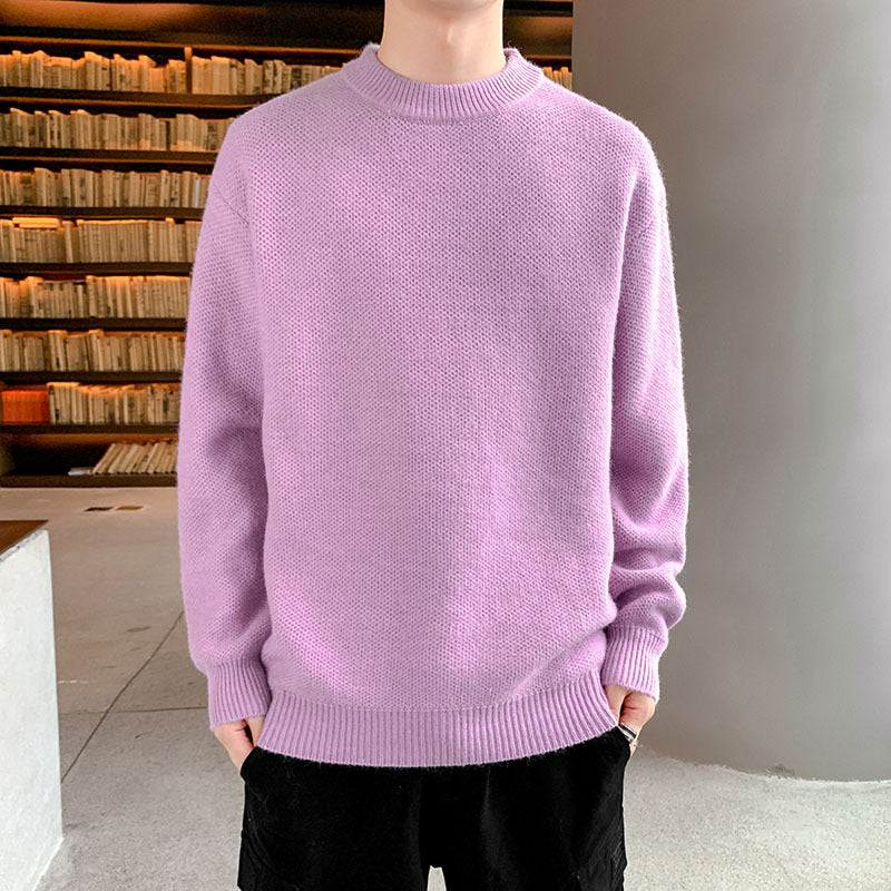 Men's Round Neck Warm Loose Sweater Base Shirt