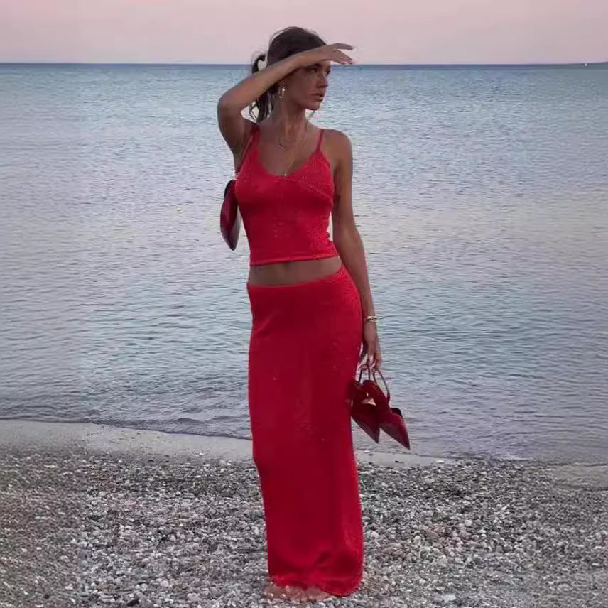 Skirt Sequin Sling Set Long Dress Women