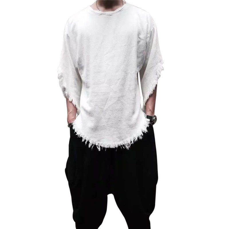Summer Men Solid Color Irregular T-shirt