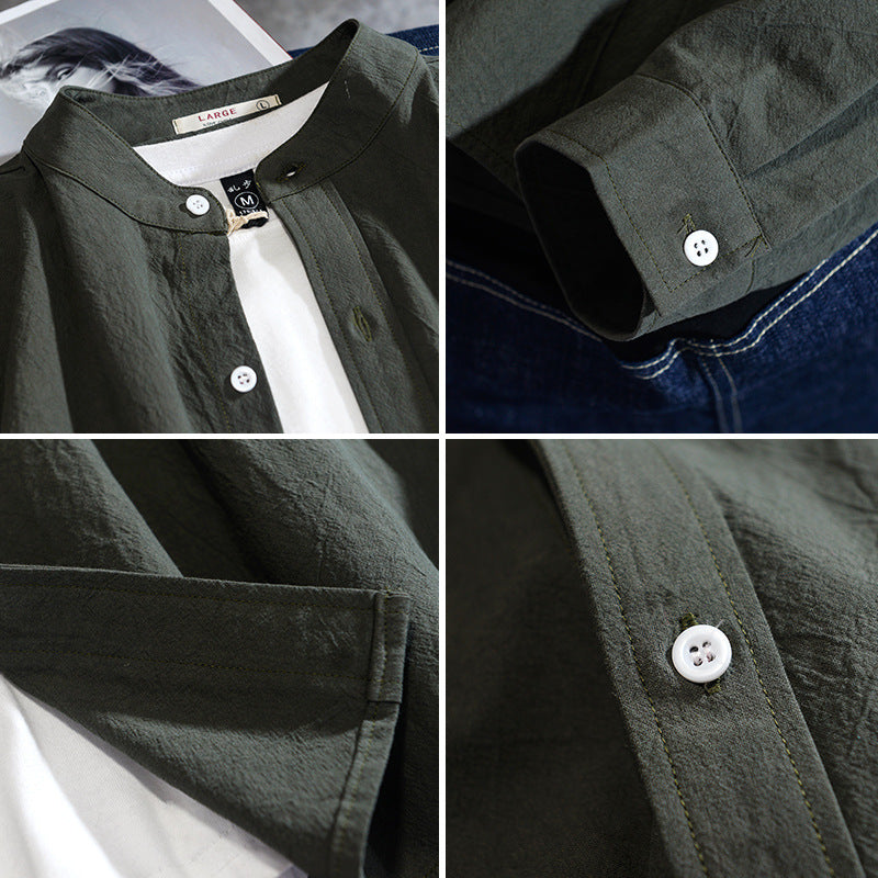 Spring And Autumn Cotton And Linen Long Sleeve Shirt Men