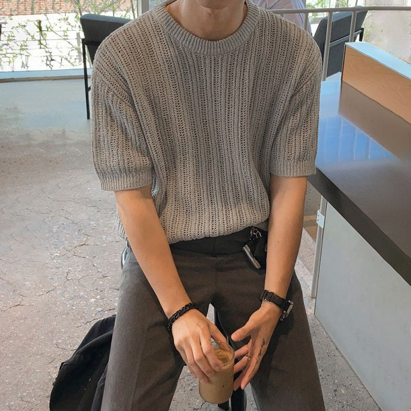 Fashion Personality Hollow Out Knitwear T-shirt Men