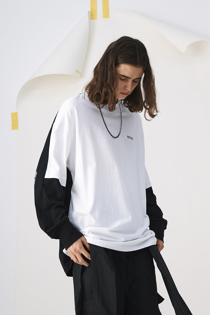 Personality stitching contrast long sleeves