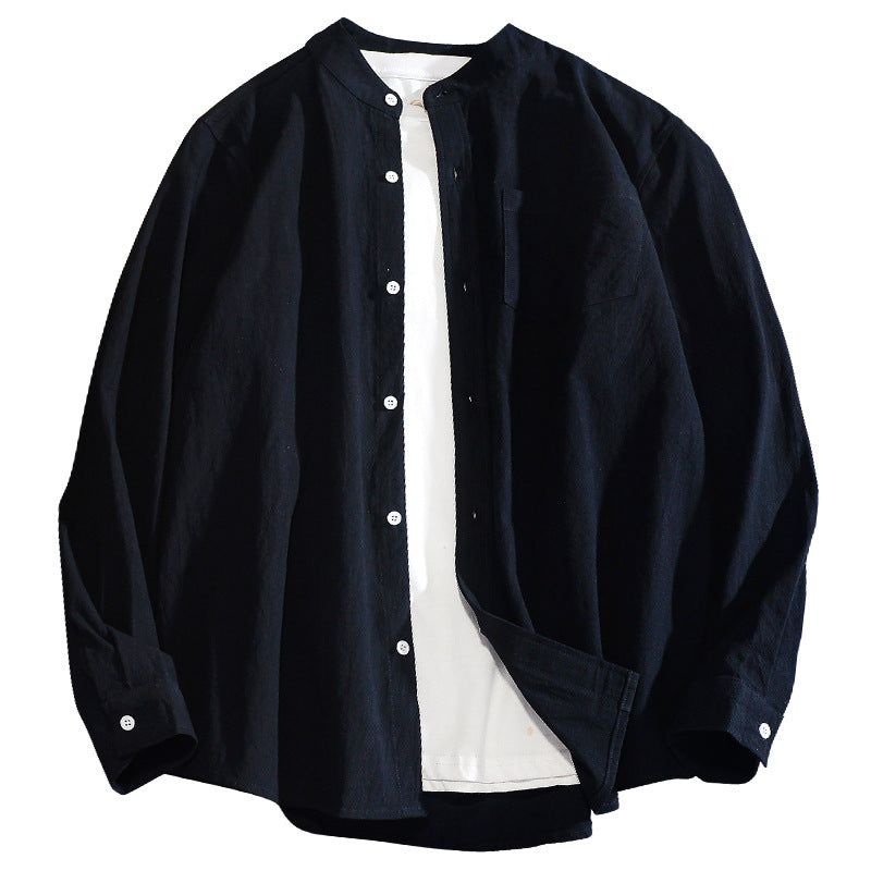 Spring And Autumn Cotton And Linen Long Sleeve Shirt Men