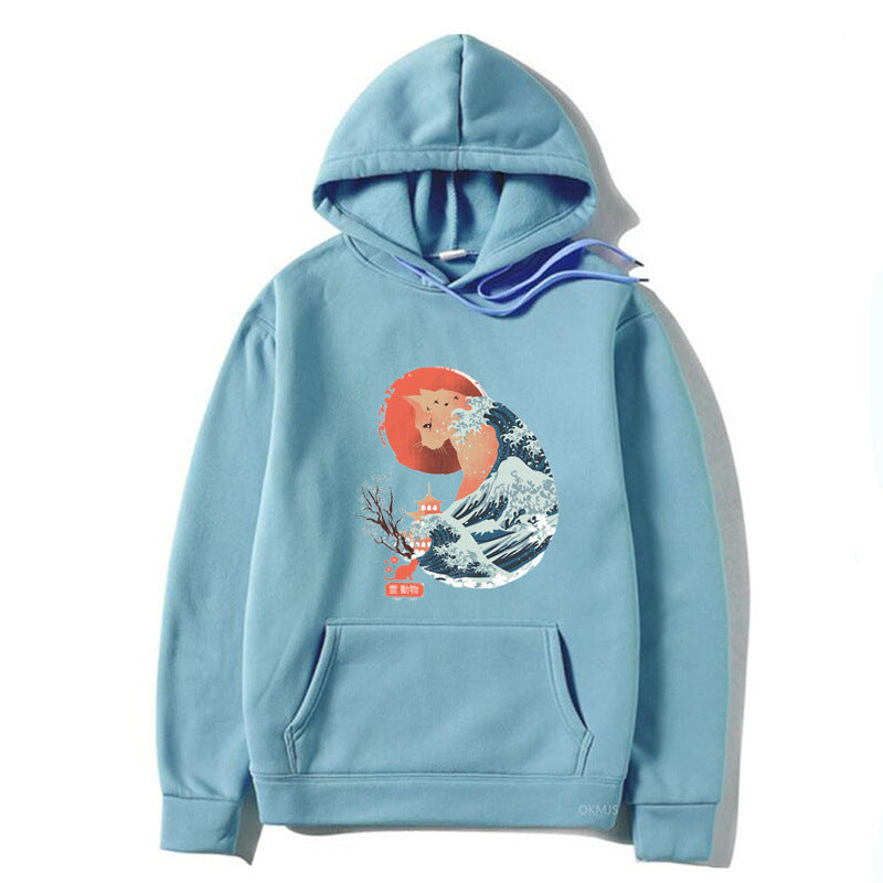 Male And Female Personality Funny Cat Printing Drawstring Hoodie