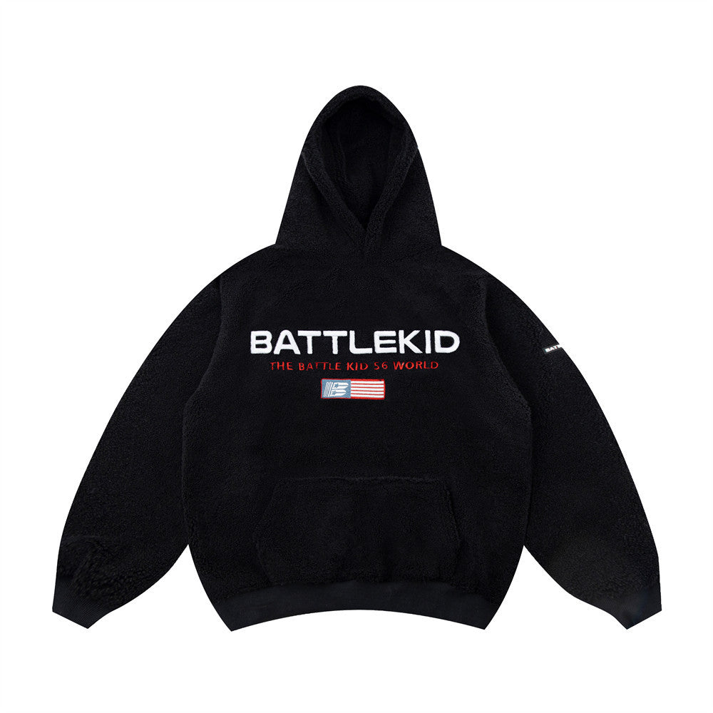 Lamb Wool Alphabet Embroidery Hooded Sweater