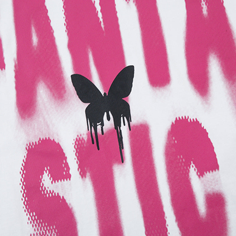 Butterfly And Letters T-shirt Loose Summer Men