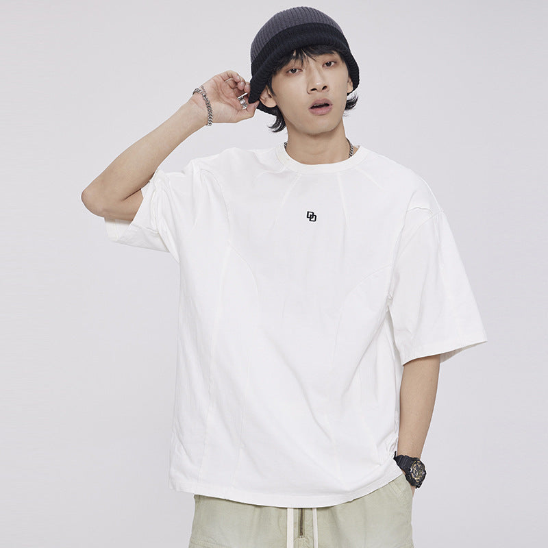 American Washed Patchwork Short-sleeved T-shirt Men