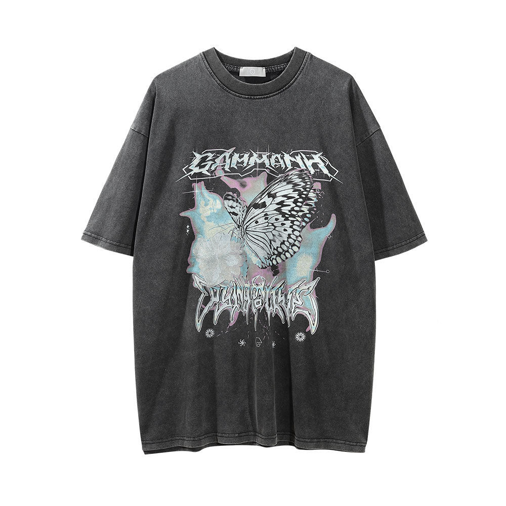Butterfly Print Washed Distressed T-shirt For Men