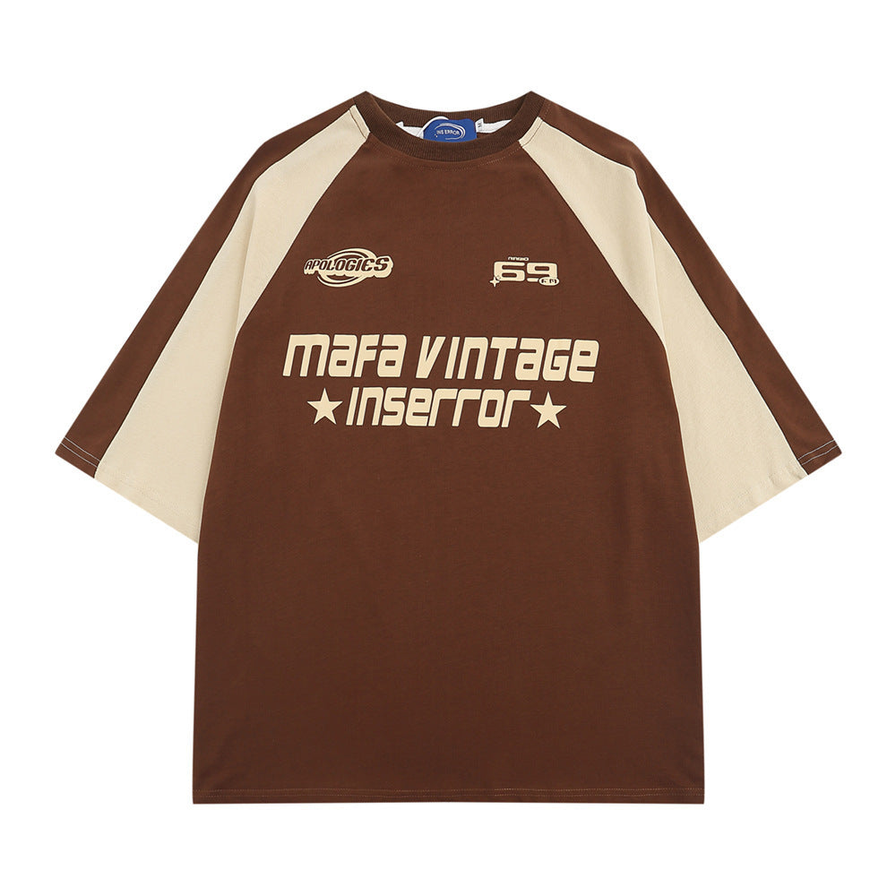 Letter Patchwork Short-sleeved T-shirt Men