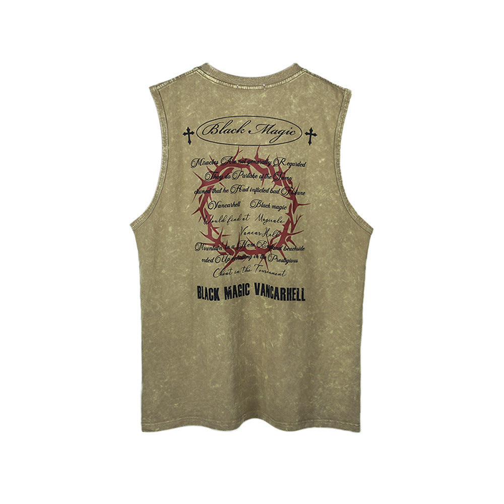 Distressed Letters Printed Sleeveless T-shirt For Men