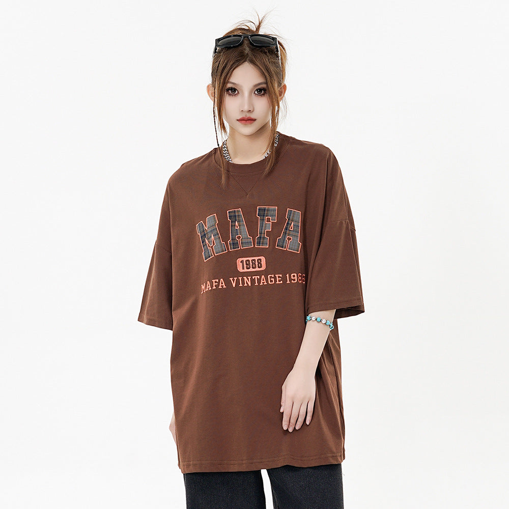 Letter Patch Embroidered Casual T-shirt Men