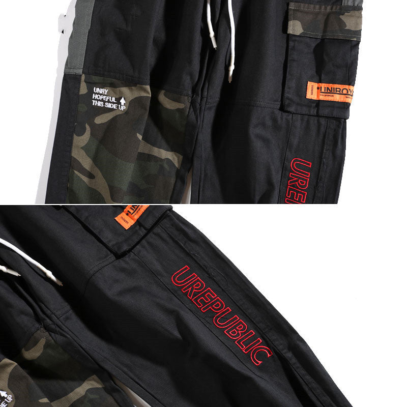 Men's embroidered camouflage loose cargo pants