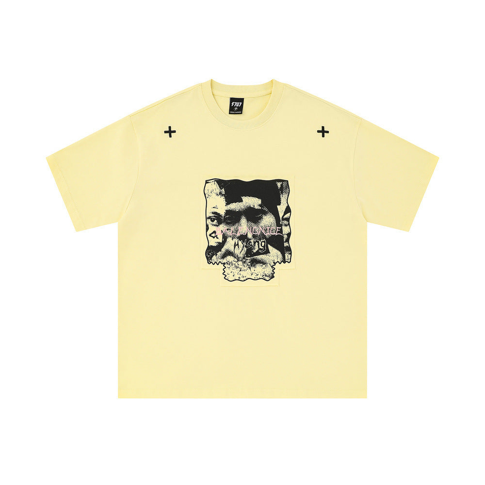 Embroidered Cotton T-shirt Short Sleeve Men