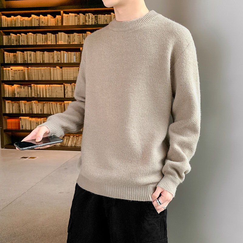 Men's Round Neck Warm Loose Sweater Base Shirt